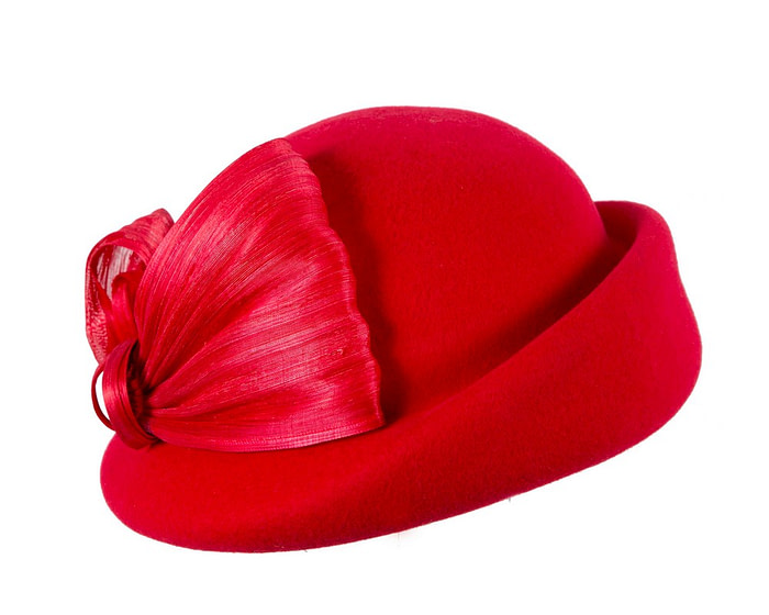 Elegant Red Felt Hat with Silk Abaca Trim by Fillies Collection - Image 2