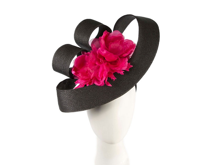 Large black & fuchsia fascinator with flower by Fillies Collection