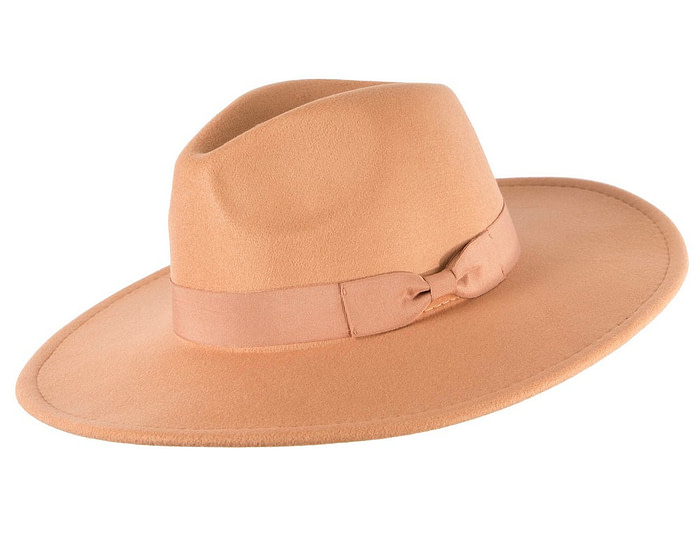 Camel Beige wide brim fedora hat - Hats From OZ