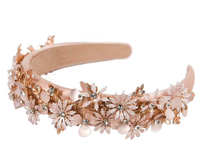 Pink gold flower fascinator headband jewelry - Image 2