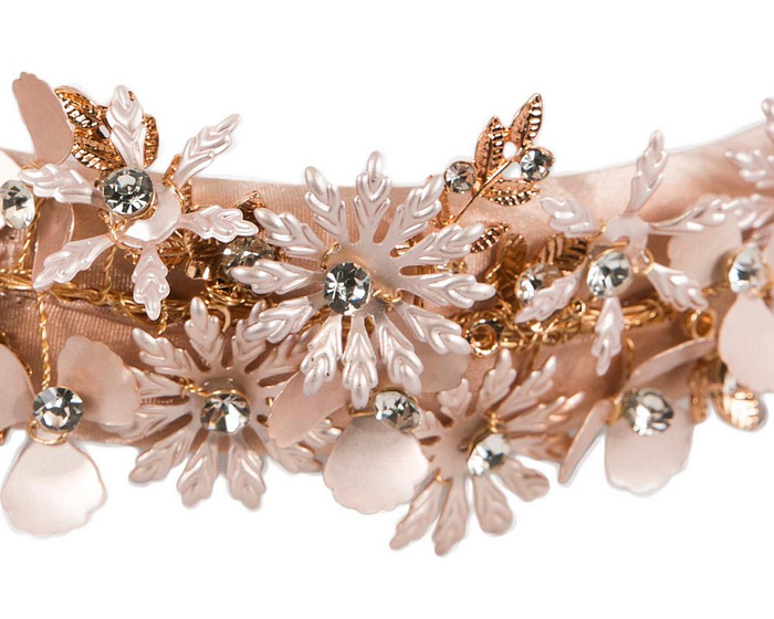 Pink gold flower fascinator headband jewelry - Image 3