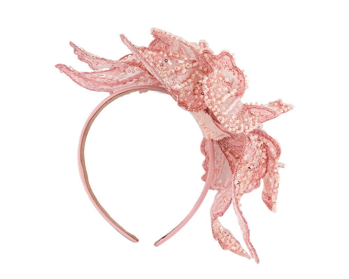 Shiny pink lace fascinator by Cupids Millinery - Image 4