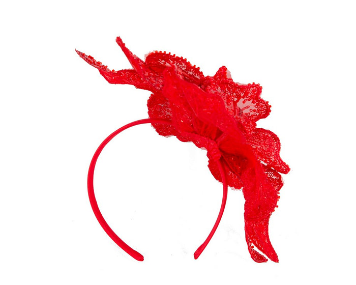 Shiny red lace fascinator by Cupids Millinery - Image 4