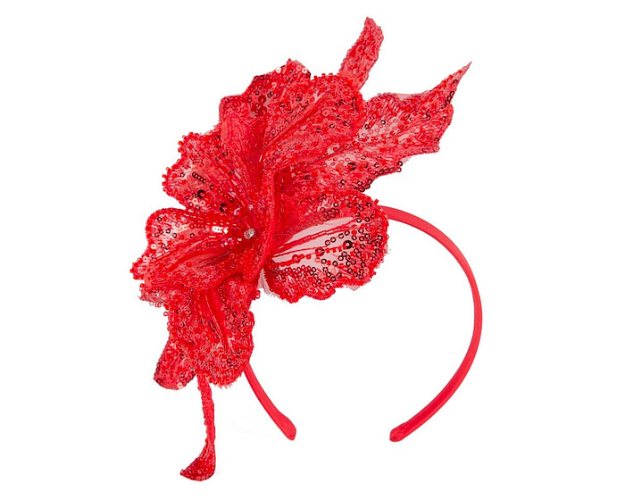 Shiny red lace fascinator by Cupids Millinery - Image 2