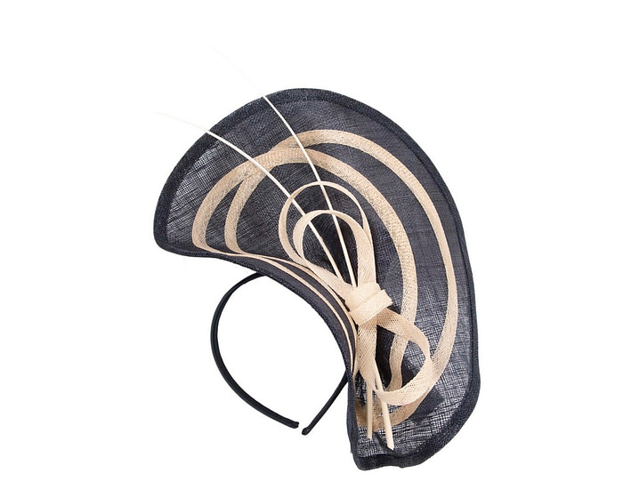 Large navy & cream sinamay fascinator by Max Alexander - Image 2