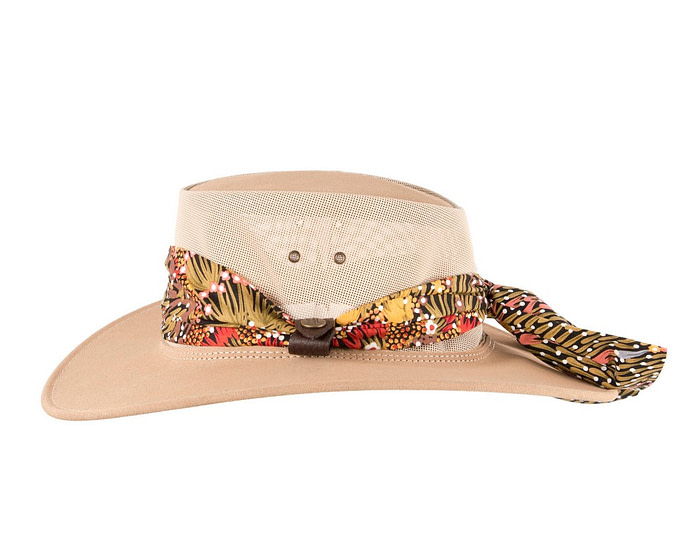 Beige Australian Suede Leather Hat Aboriginal Scarf - Image 4