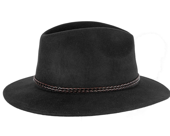 Unisex Black Fedora Felt Wide Brim Crushable Hat - Image 3