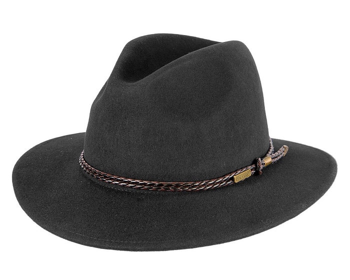 Unisex Black Fedora Felt Wide Brim Crushable Hat - Image 2