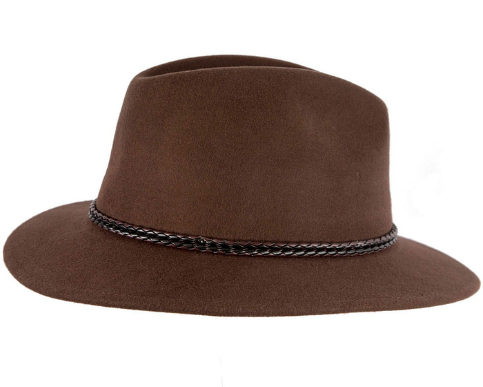 Unisex Brown Fedora Felt Wide Brim Crushable Hat - Image 3