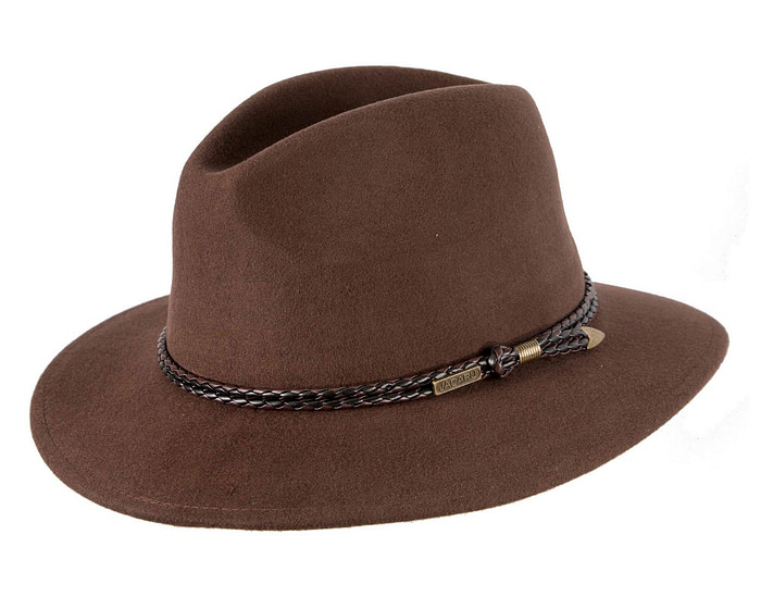 Unisex Brown Fedora Felt Wide Brim Crushable Hat - Image 2