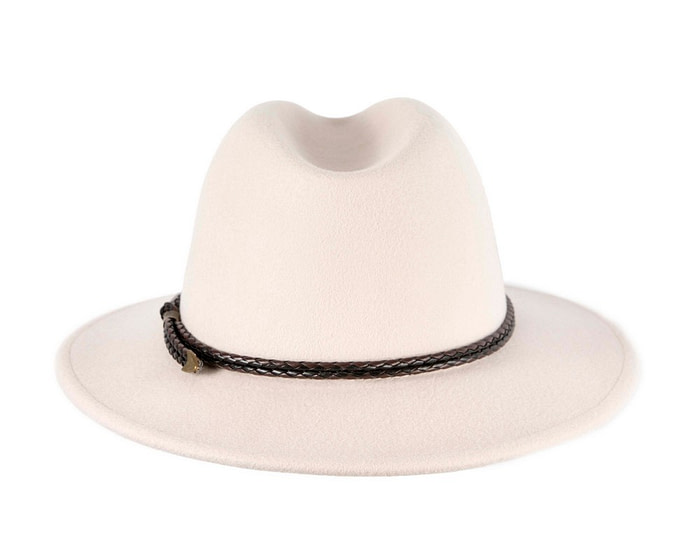 Unisex Cream Fedora Felt Wide Brim Crushable Hat - Image 6