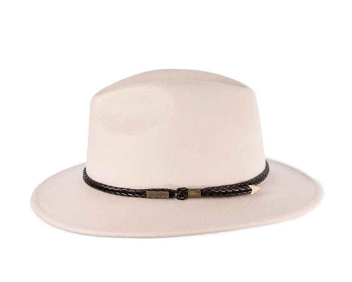 Unisex Cream Fedora Felt Wide Brim Crushable Hat - Image 4