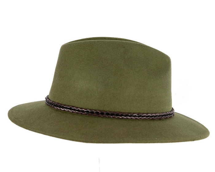 Unisex Green Fedora Felt Wide Brim Crushable Hat - Image 3