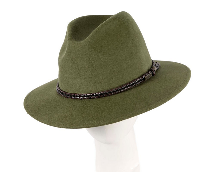 Unisex Green Fedora Felt Wide Brim Crushable Hat