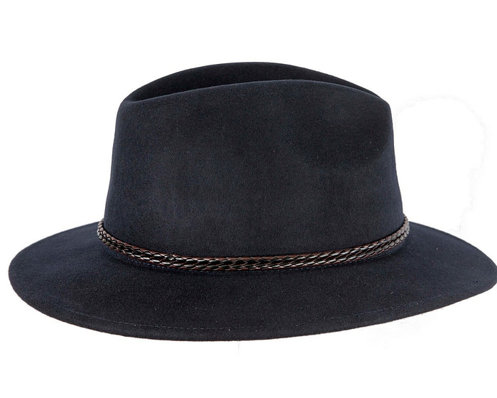 Unisex Navy Fedora Felt Wide Brim Crushable Hat - Image 3