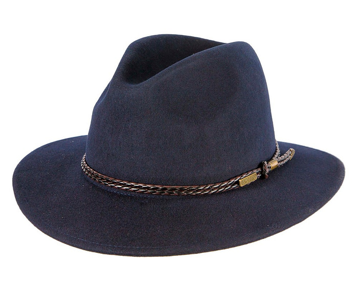 Unisex Navy Fedora Felt Wide Brim Crushable Hat - Image 2