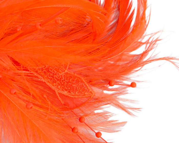 Orange custom made feather fascinator comb - Image 3