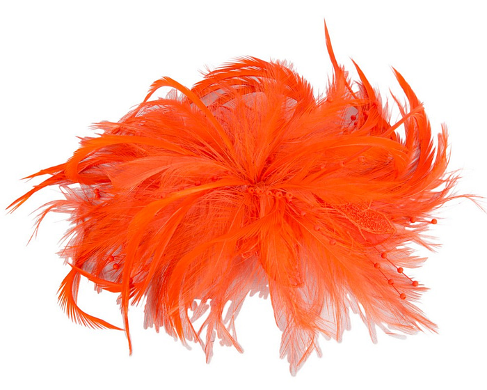 Orange custom made feather fascinator comb - Image 2