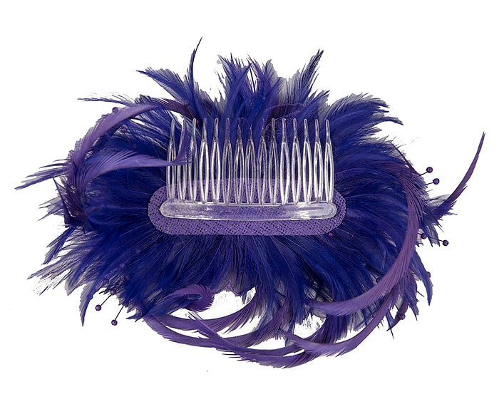 Purple custom made feather fascinator comb - Image 4