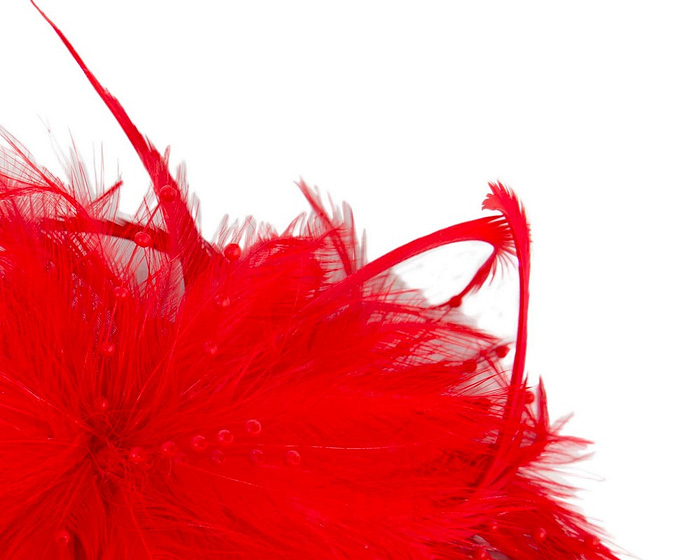 Red custom made feather fascinator comb - Image 3