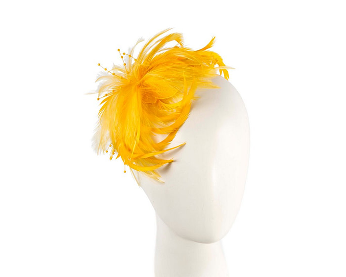 Yellow custom made feather fascinator comb