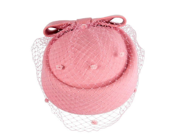 Pink felt pillbox hat with face veil by Max Alexander - Image 3