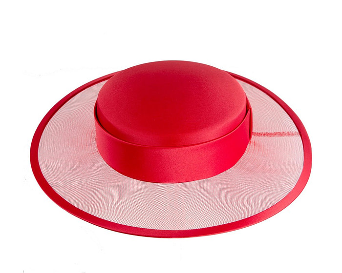 Red designers boater hat - Image 4