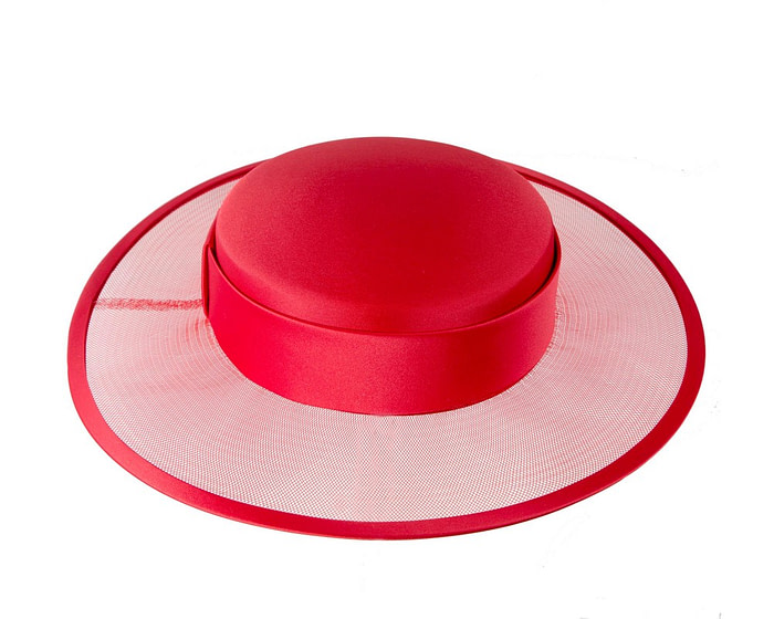 Red designers boater hat - Image 3