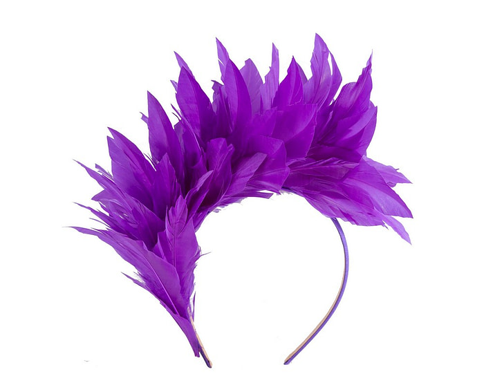 Purple feather fascinator headband by Max Alexander - Image 2