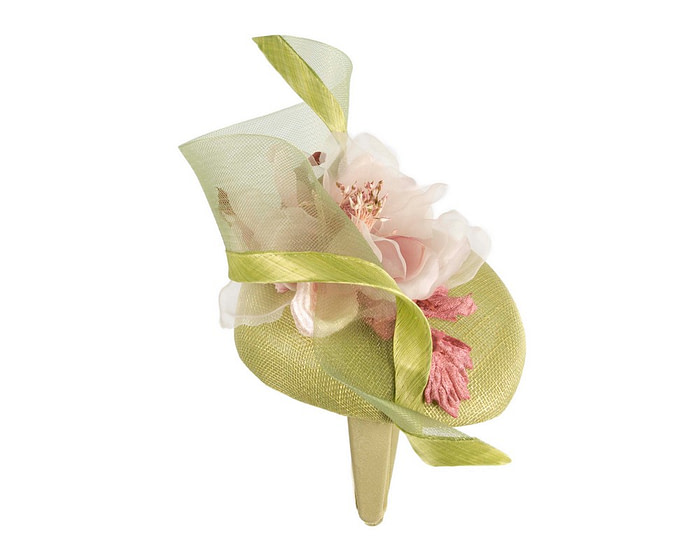 Lime & pink pillbox fascinator with flower by Fillies Collection - Image 4