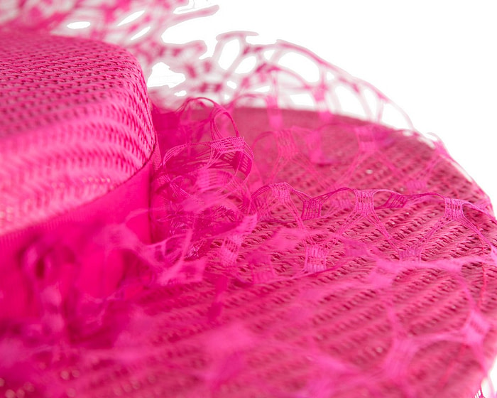 Fuchsia boater hat with face veil by Fillies Collection - Image 5