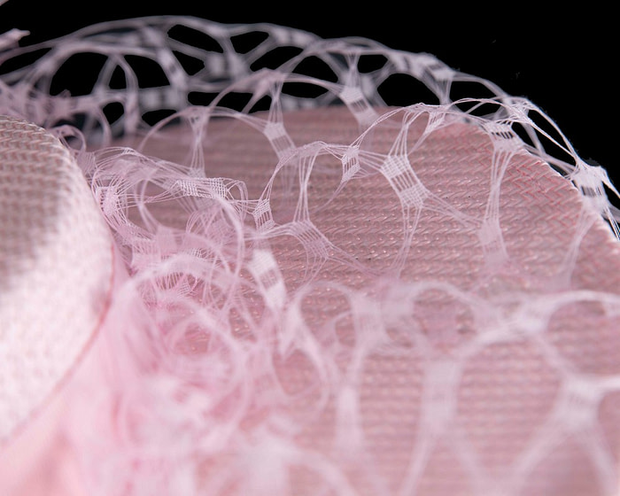 Pink boater hat with face veil by Fillies Collection - Image 5
