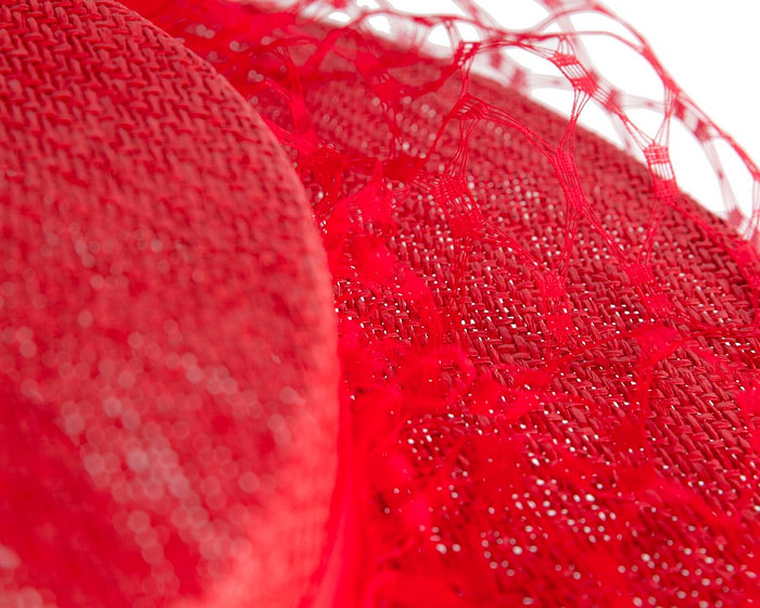 Red boater hat with face veil by Fillies Collection - Image 5