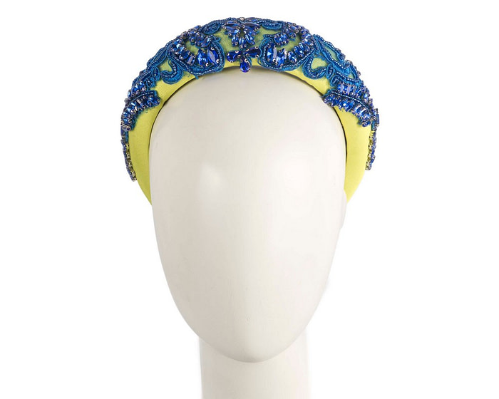 Lime and blue beads covered headband