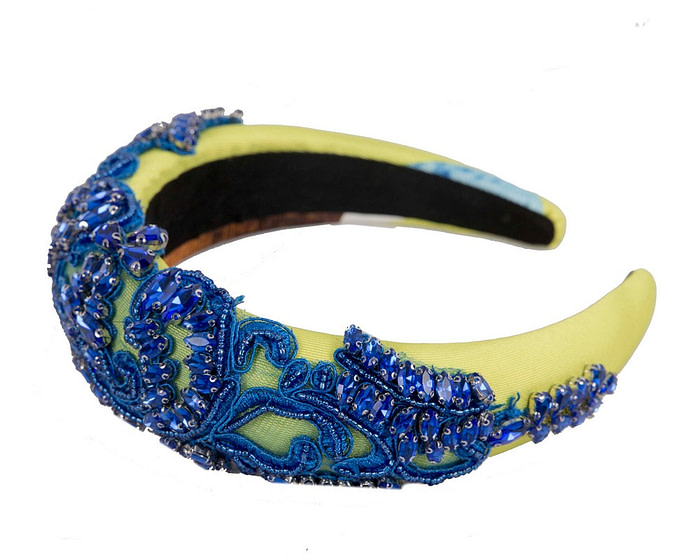 Lime and blue beads covered headband - Image 2