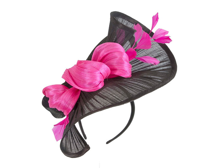 Large black and fuchsia fascinator by Cupids Millinery - Image 2