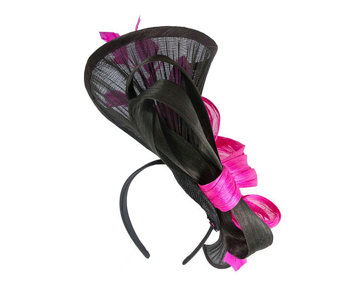 Large black and fuchsia fascinator by Cupids Millinery - Image 3