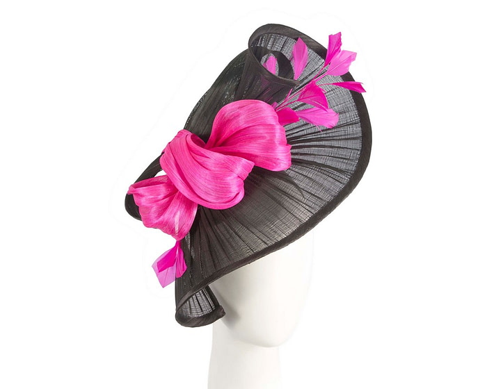 Large black and fuchsia fascinator by Cupids Millinery