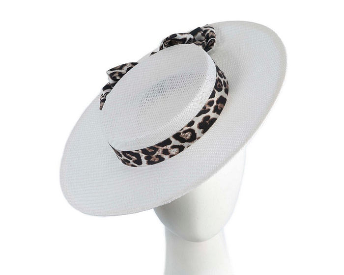 White & leopard boater hat by Max Alexander