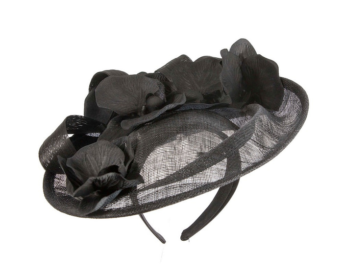 Large black fascinator with orchid flowers - Image 2