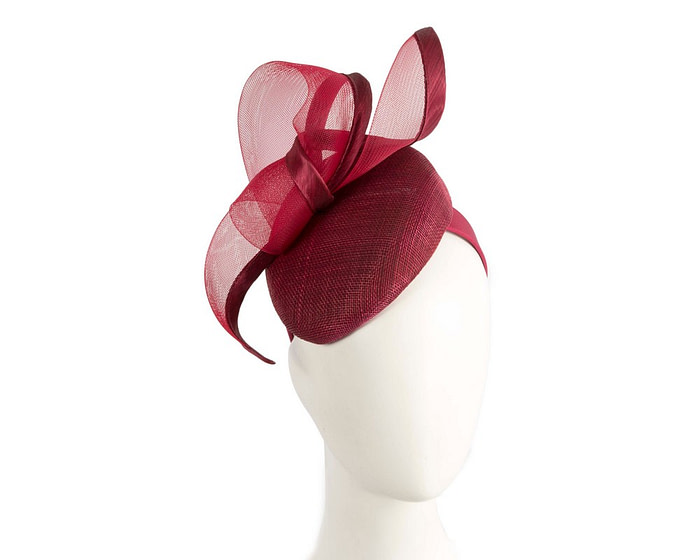 Wine-colored pillbox fascinator by Fillies Collection