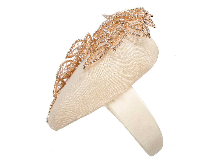 Designer cream and gold pillbox fascinator by Fillies Collection - Image 4