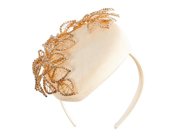 Designer cream and gold pillbox fascinator by Fillies Collection - Image 2