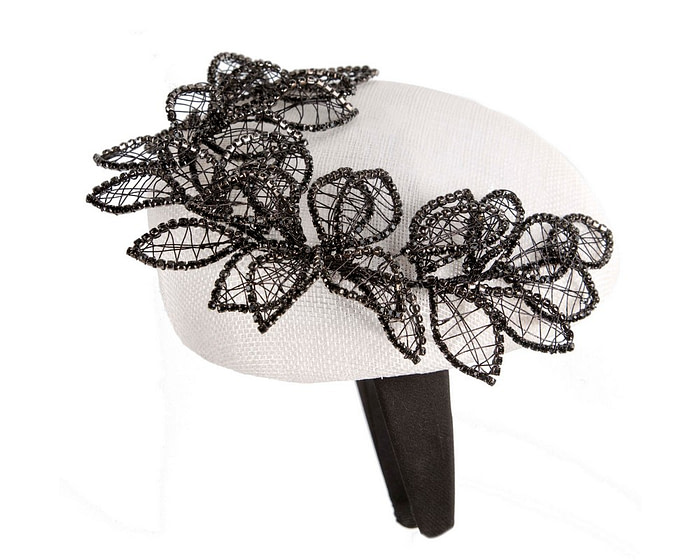 Designer white and black pillbox fascinator by Fillies Collection - Image 3