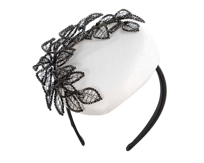 Designer white and black pillbox fascinator by Fillies Collection - Image 2