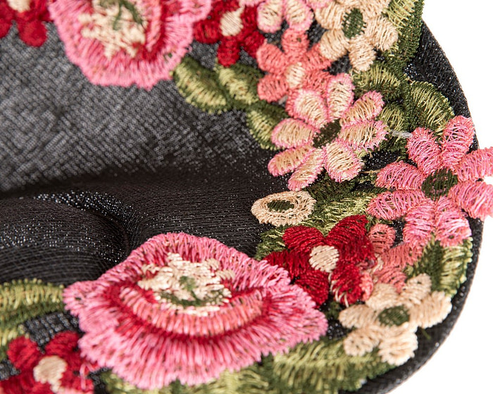 Floral Embroidered Black Fascinator by Fillies Collection - Image 5
