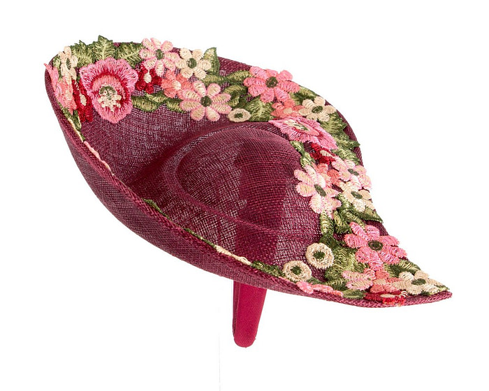 Floral Embroidered Wine Fascinator by Fillies Collection - Image 4