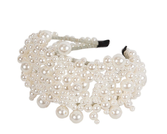 Wide cream pearl fascinator headband - Image 2