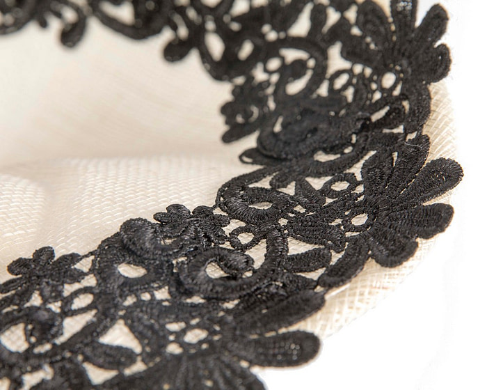 Embroidered Cream & Black Fascinator by Fillies Collection - Image 5