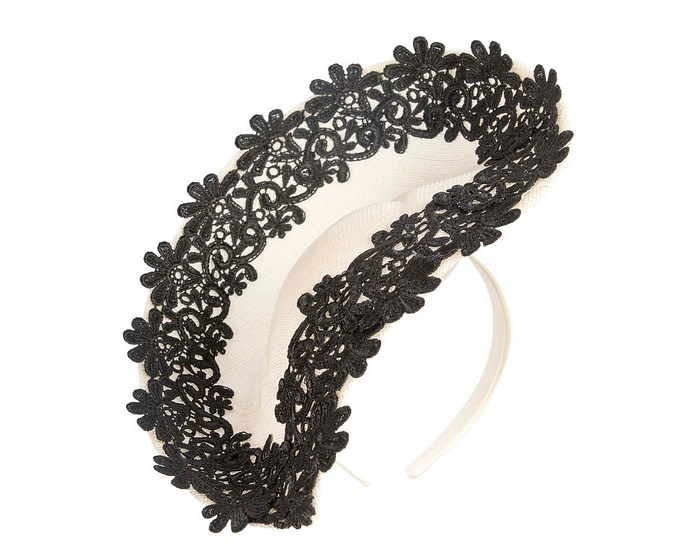 Embroidered Cream & Black Fascinator by Fillies Collection - Image 2